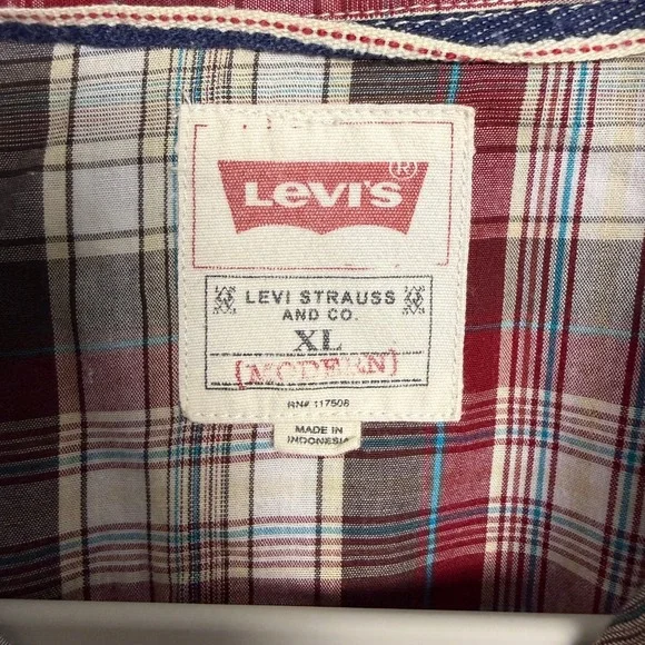 Levis Mens XL Modern Fit Plaid Western Pearl Snap Long Sleeve Shirt - Picture 4 of 9